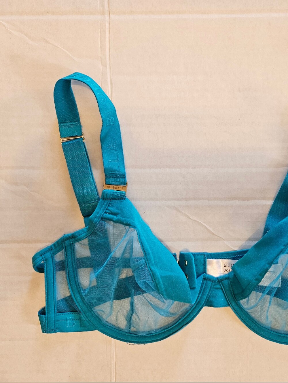 Bluebella Oslo Bra 34D Egyptian Blue Sheer Mesh Strappy Underwire